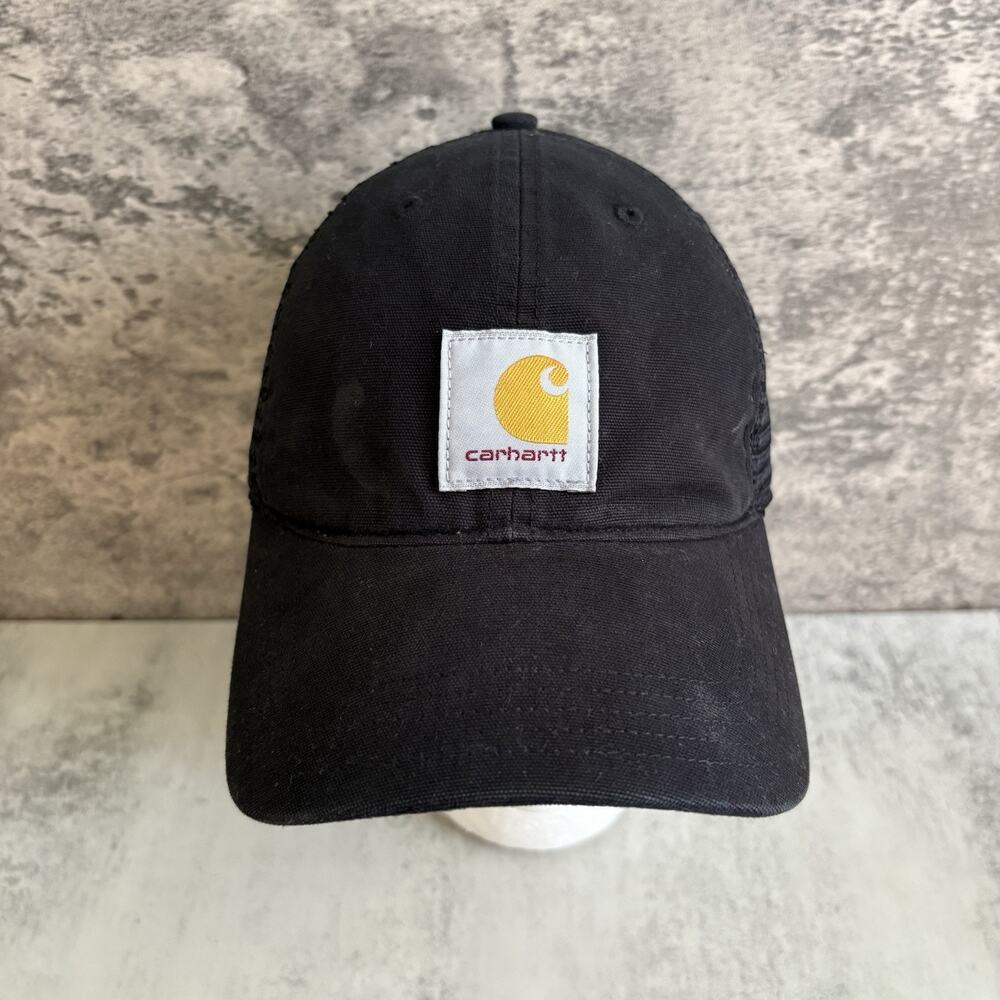 Black Carhartt Mesh SnapBack Hat Black Baseball Cap Logo Adjustable